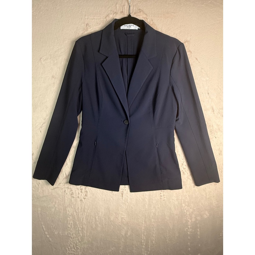 M.M.LaFleur Moreland Jacket Blazer Women 6 Navy Blue Stretch Machine Washable
